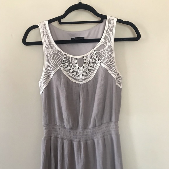 Ab Studio Maxi Skirt Full Stretch Long Grey Womens Sz S Crochet Stud Detail - Picture 2 of 7